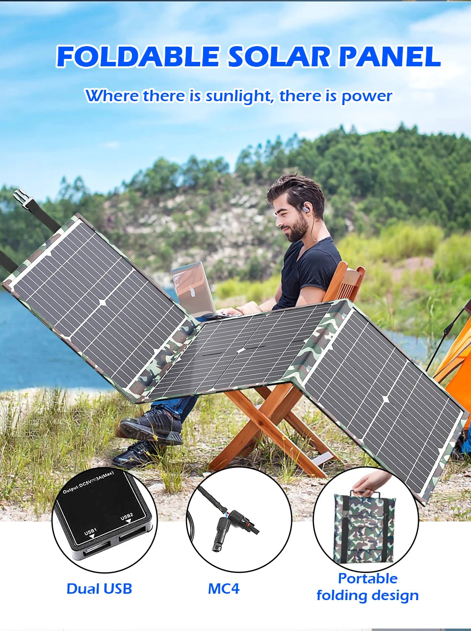 Solar Panel Kit Complete Camping Foldable 800W Solar Power Station MPPT Portable Generator Charger 18V for Car Boat Caravan Camp