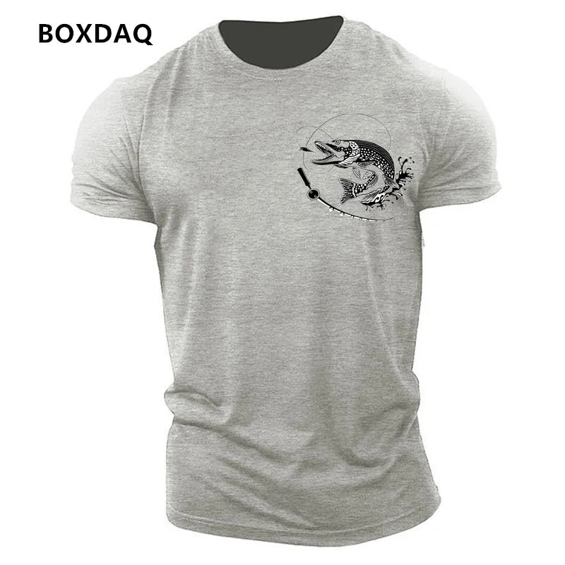 Outdoor Fishing Clothing Men's T-Shirts Short Sleeve Fish Print O-Neck Fitness Sports Tops Summer Beach Casual O-Neck Male Tees