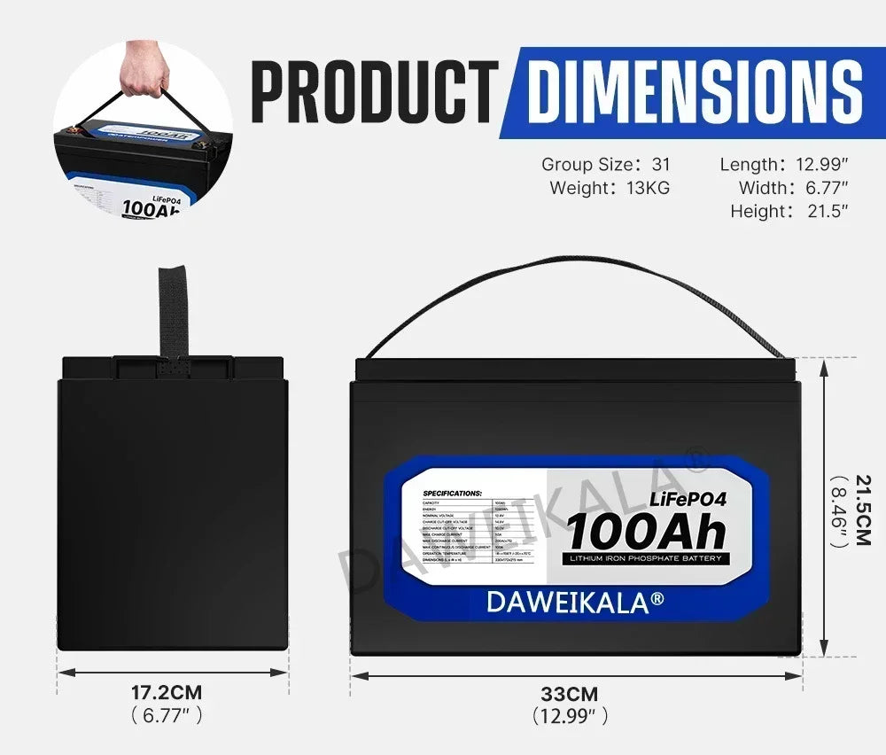 12V battery 20Ah 50Ah 100Ah 150Ah 200Ah LiFePo4 Battery Pack Lithium Iron Phosphate Batteries Built-in BMS For Solar Boat No Tax