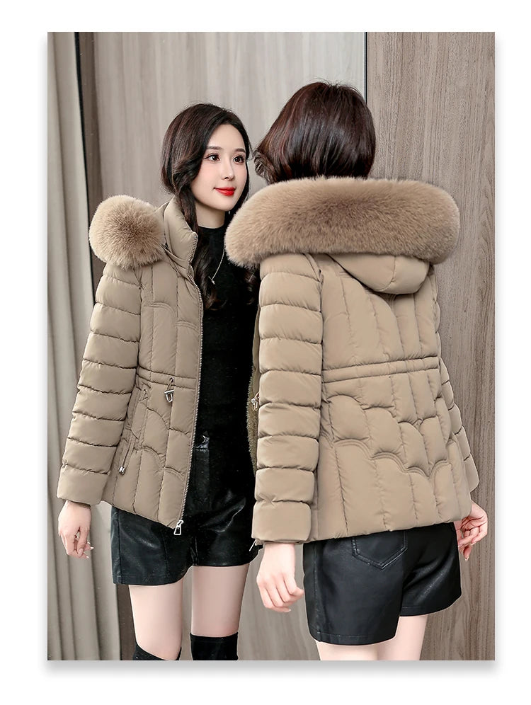 Winter 2025 New Down Jacket Women Parkas Fashion High-Quality Warm Cotton Padded Coat Ladies Short Overcoat Hooded Overwear Tops