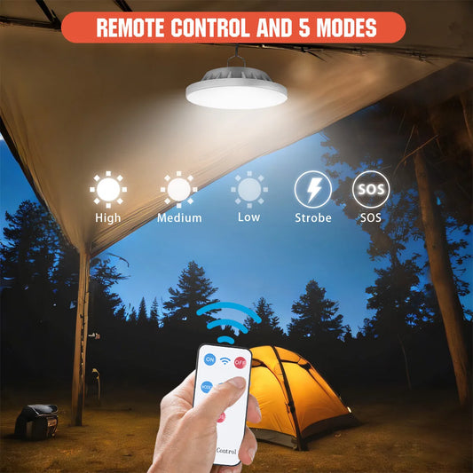 Solar Camping Light,Portable Tent Light,USB-Charged Bulb,Patio Light w/Remote Control,Power Bank,Camping,Blackouts,BBQ,Fishing