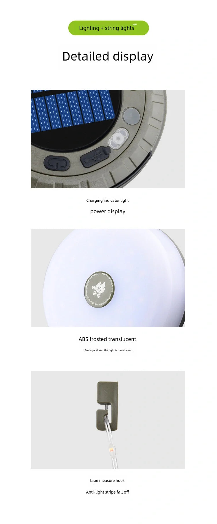 Solar Lights Outdoor Camping Light 10meter String Light Outdoor Tent Light RGB Atmosphere Light LED Flashlight with Hook ﻿