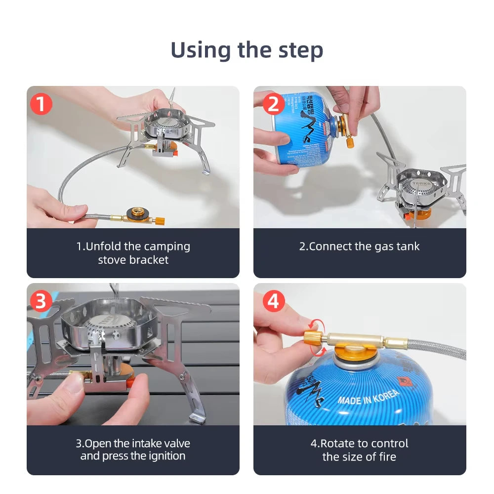 3000W Camping Gas Stove Picnic Burner Hiking Fishing Gas Burner Backpacking Small Furnace Outdoor Camp Travel Kitchen Cookware