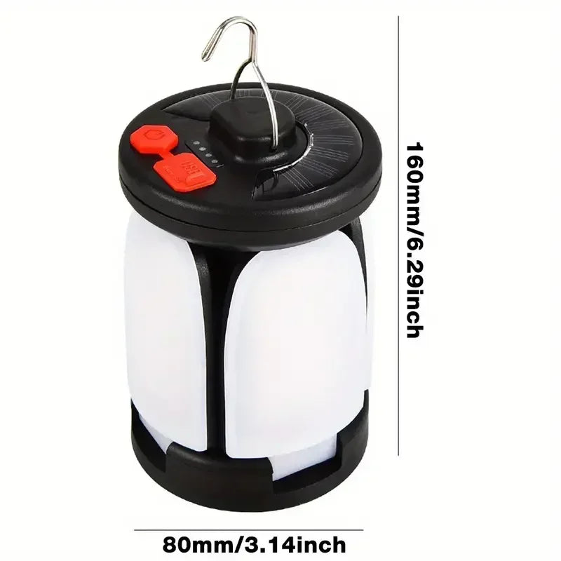 Solar Camping Light，USB/Solar Recharge Portable Lamp with 2000mAh Battery 6 Lighting Modes Outdoor Portable Hanging Tent Light