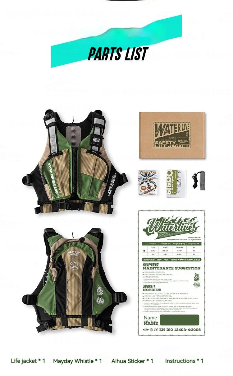 WATER LIVE Life Jacket Buoyancy Vest Safety for Water Sports Fishing Boating Drifting Swimming PVC Foam Chest Pack Adjustable