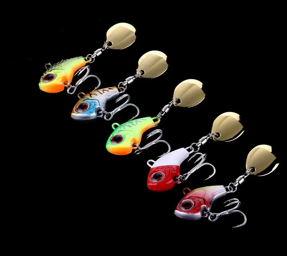 Fishing Lure Set 5pcs Wobble Rotating Metal VIB Vibration Bait Spinner Spoon Jig Sea Lures Artificial Hard Baits Sequins Tackle