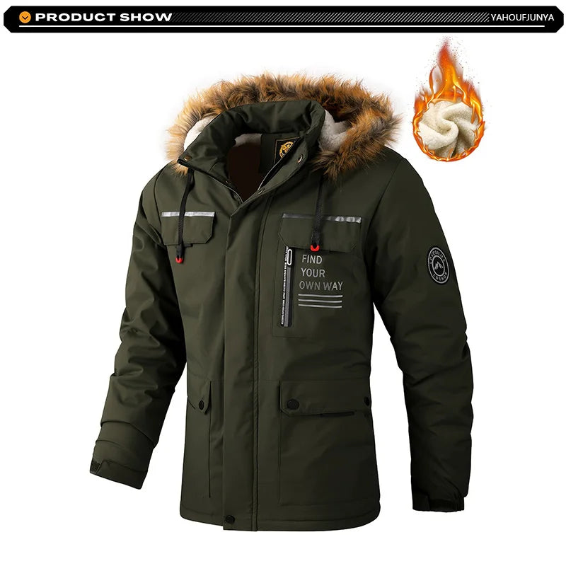 New Winter Men Outwear Fleece Warm Removable Hooded Hiking Jacket Men Outdoor Windproof Casual Fashion Jacket Coat Male Clothing