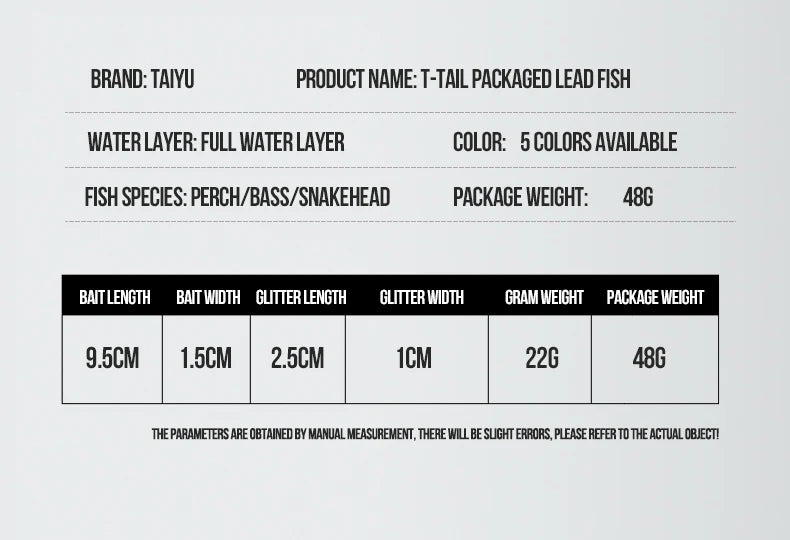 TAIYU Hot Sale Fishing Lures 20g Jig Head T-tail Silicone Soft Lure Wobbler Metal Spinner Spoon Bait For Pike Trout Bass Fishing