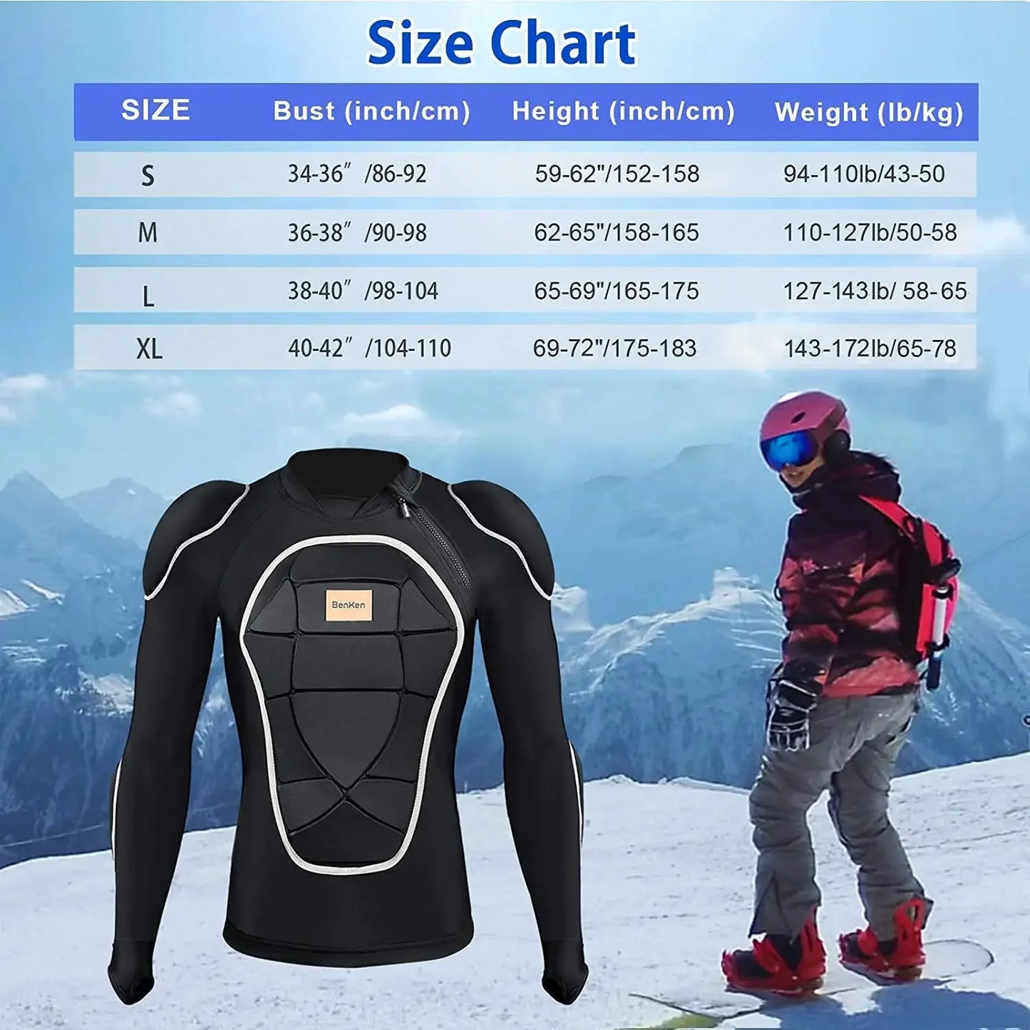 Winter Skiing Jacket Snowboard Wear Body Back Chest Armor Women Warm Underwear for Man Motorcycle Snowboarding Protective Suit