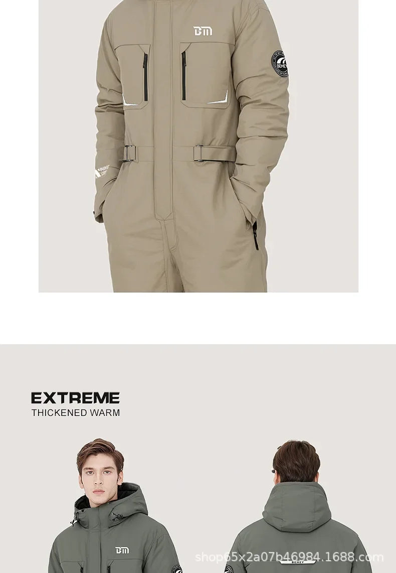 Winter Motorcycle Riding Coldproof Clothing Winter Fashion Waist Designwarm Cotton Jumpsuit,thickened Waterproof Snowmobile Suit