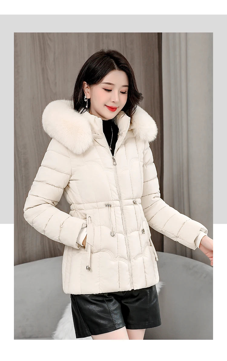 Winter 2025 New Down Jacket Women Parkas Fashion High-Quality Warm Cotton Padded Coat Ladies Short Overcoat Hooded Overwear Tops
