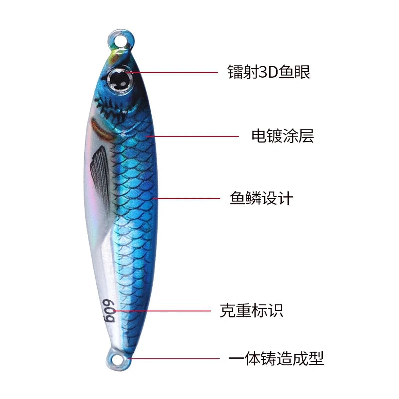 Luminous Tungsten Metal Jig 80g/60g/40g/30g Fishing lure quickly sinking jig bait