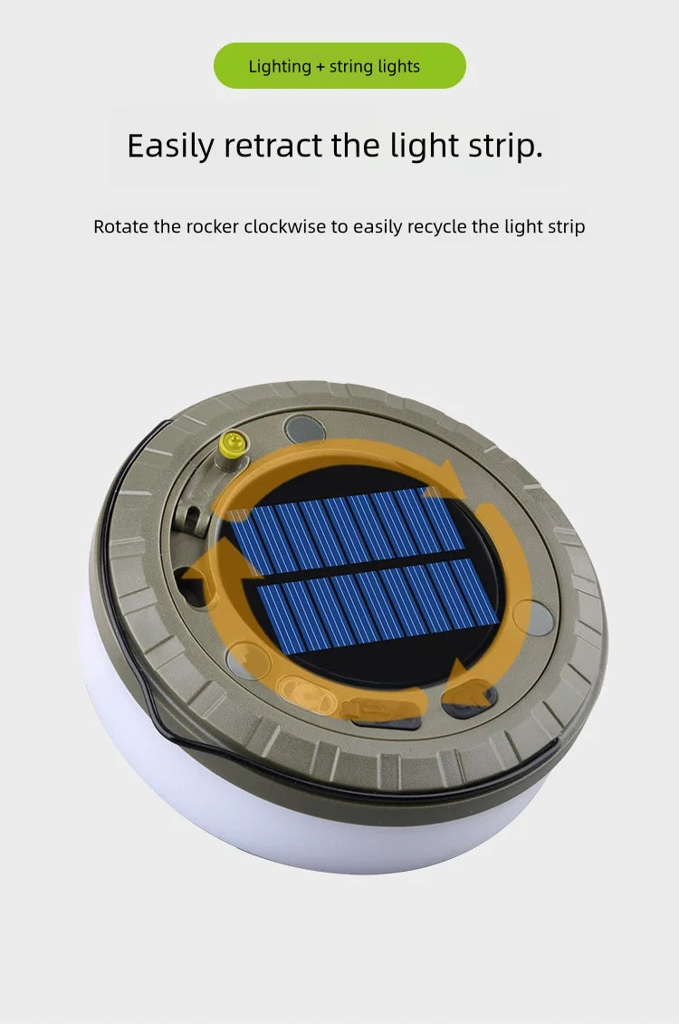 Solar Lights Outdoor Camping Light 10meter String Light Outdoor Tent Light RGB Atmosphere Light LED Flashlight with Hook ﻿