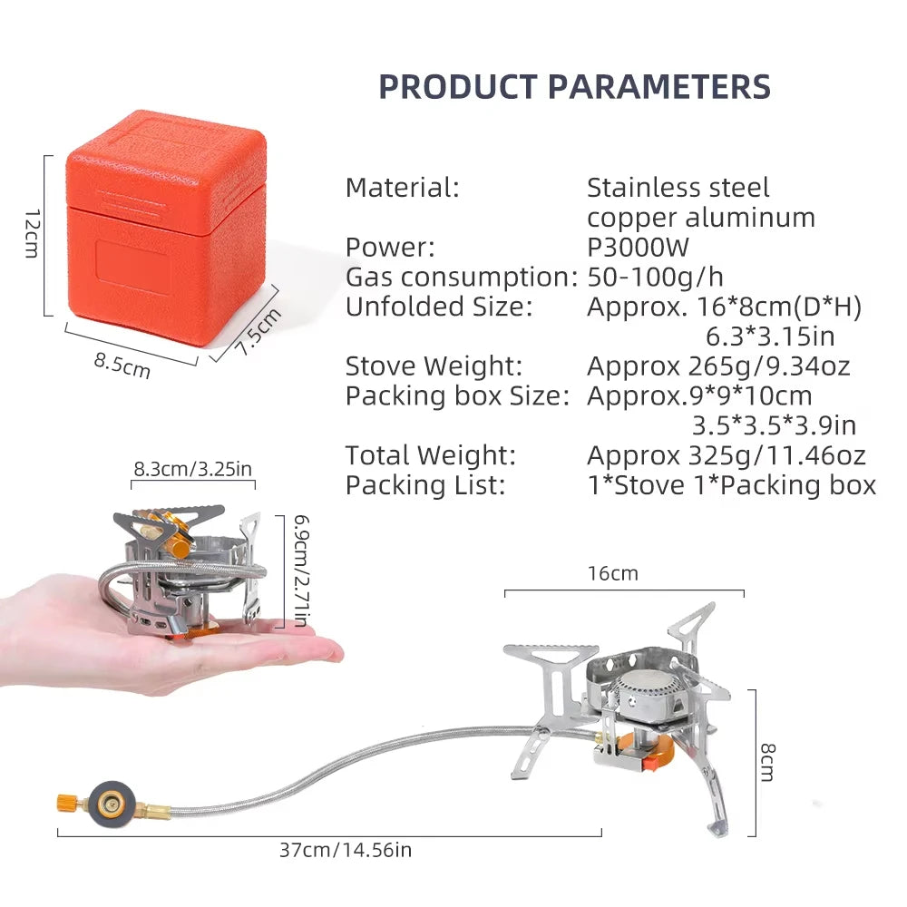 3000W Camping Gas Stove Picnic Burner Hiking Fishing Gas Burner Backpacking Small Furnace Outdoor Camp Travel Kitchen Cookware