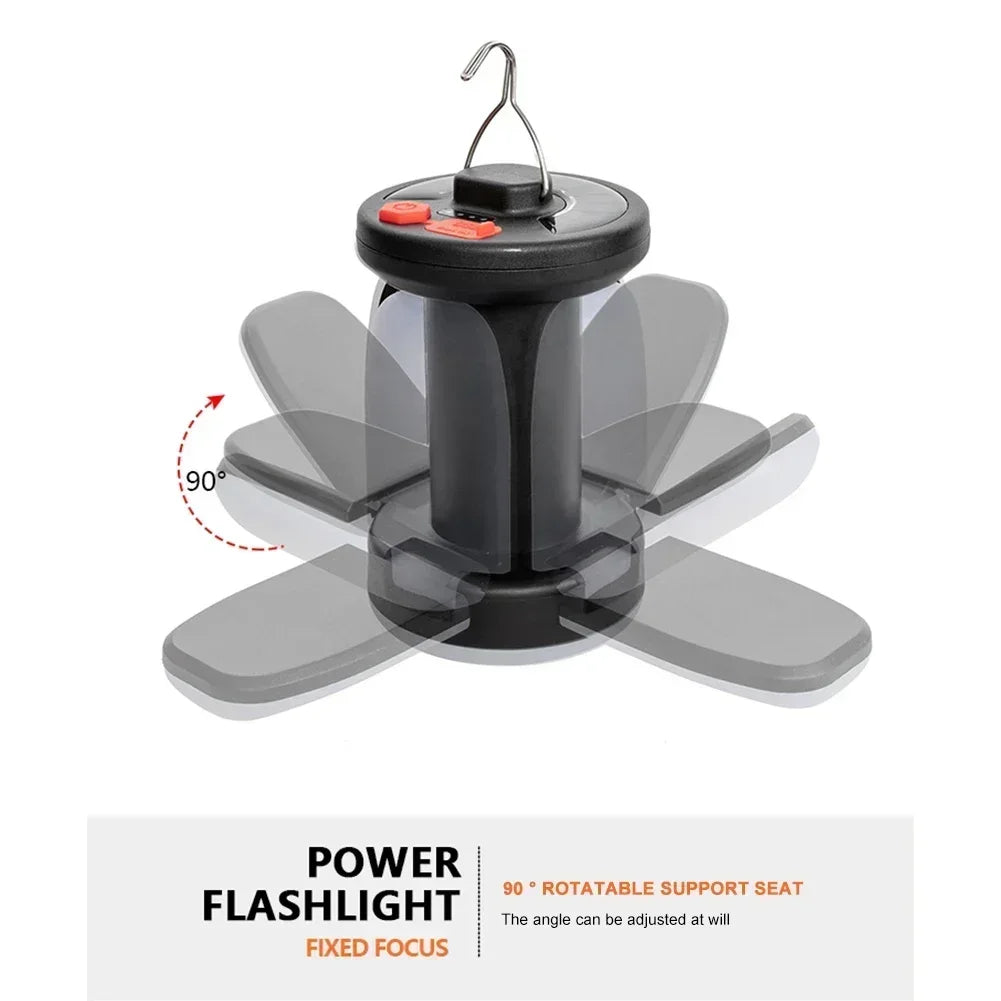 Solar Camping Light，USB/Solar Recharge Portable Lamp with 2000mAh Battery 6 Lighting Modes Outdoor Portable Hanging Tent Light