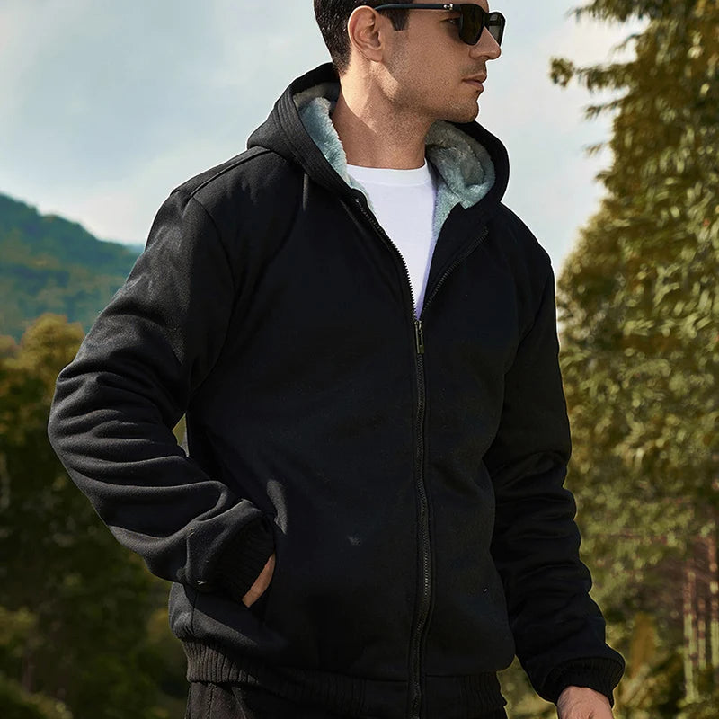 Winter Warm Sherpa Lined Coat for Men Heavyweight Plush Fleece Jackets Outwear Long Sleeve Zip Up Hoodie Sweatshirt Tops Outfits