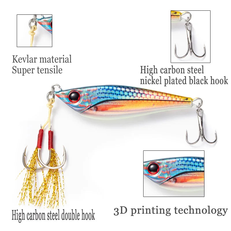 Fisher Town  Metal jig 20g40g60g80g 3D Print Laser slow jig Trout Sea Fishing Bait micro jig Sea Fishing Bait Jigging Lure Metal