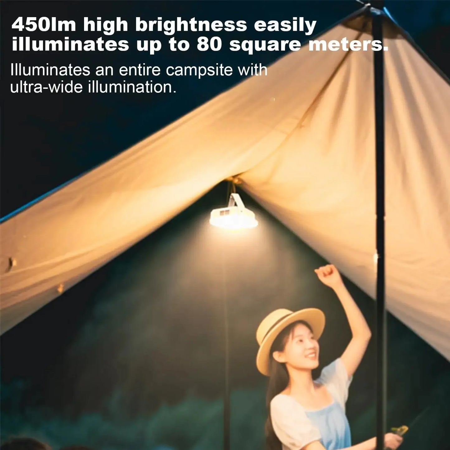 Solar Camping Light USB Solar Rechargeable Lamp for Camp Handled Lamp with LCD Battery Display for Courtyard Fishing Climbing