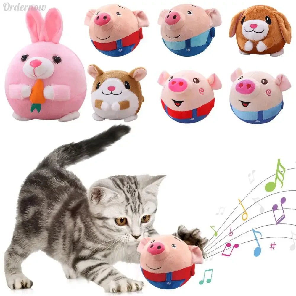 Cartoon Pig Active Moving Pet Plush Toy Washable Talking Moving Dog Ball Toy Pet Bouncing Balls for Dogs Cats