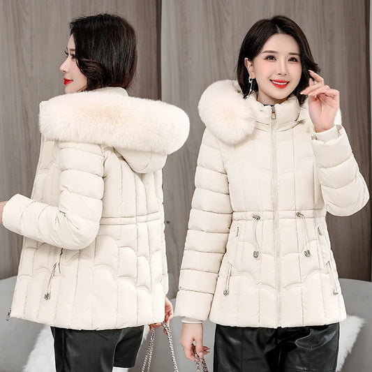 Winter 2025 New Down Jacket Women Parkas Fashion High-Quality Warm Cotton Padded Coat Ladies Short Overcoat Hooded Overwear Tops