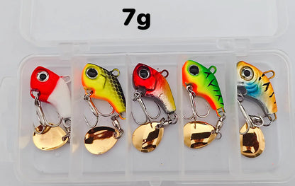 Fishing Lure Set 5pcs Wobble Rotating Metal VIB Vibration Bait Spinner Spoon Jig Sea Lures Artificial Hard Baits Sequins Tackle