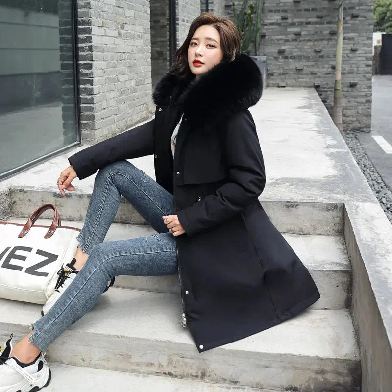 Winter Jacket 2024 New Women Parka Clothes Long Coat Wool Liner Hooded Jacket Fur Collar Thick Warm Snow Wear Fashion Parka