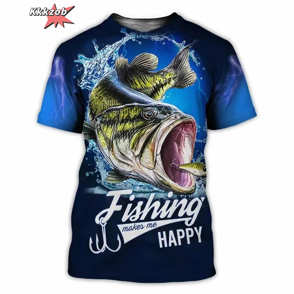 Men's Clothing 3D Fishing Pattern Printed Short Sleeve Oversized T-Shirt Fishing Fishing Outdoor Clothing Short Sleeve Top