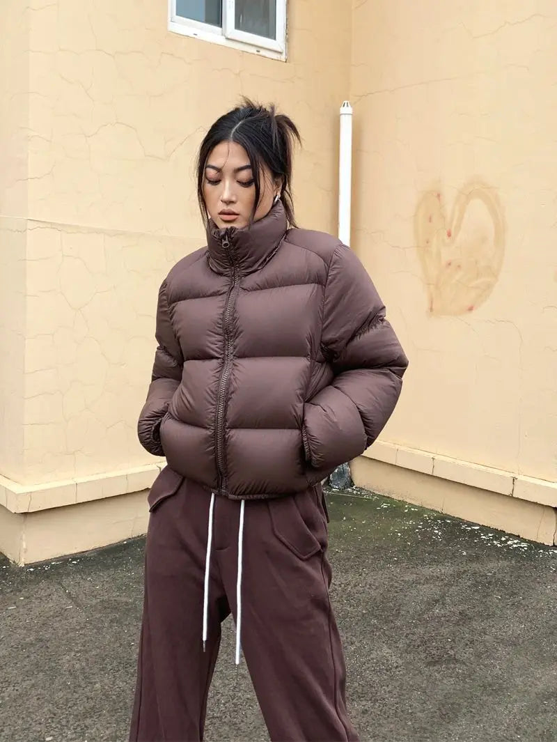 Winter Clothes Women Warm Cropped Jacket Y2K Luxury Design Windproof Coat Thick Parkas Long Sleeve Top Puffer Jacket Black Brown