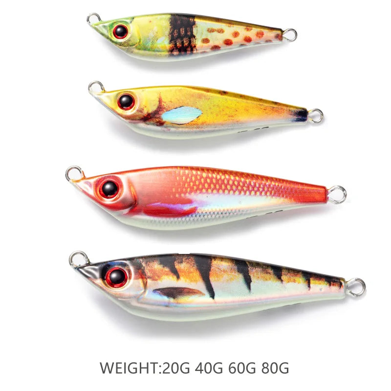 Fisher Town  Metal jig 20g40g60g80g 3D Print Laser slow jig Trout Sea Fishing Bait micro jig Sea Fishing Bait Jigging Lure Metal