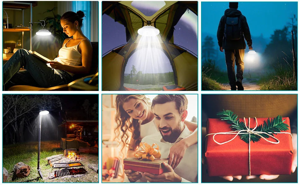 Solar Camping Light,Portable Tent Light,USB-Charged Bulb,Patio Light w/Remote Control,Power Bank,Camping,Blackouts,BBQ,Fishing