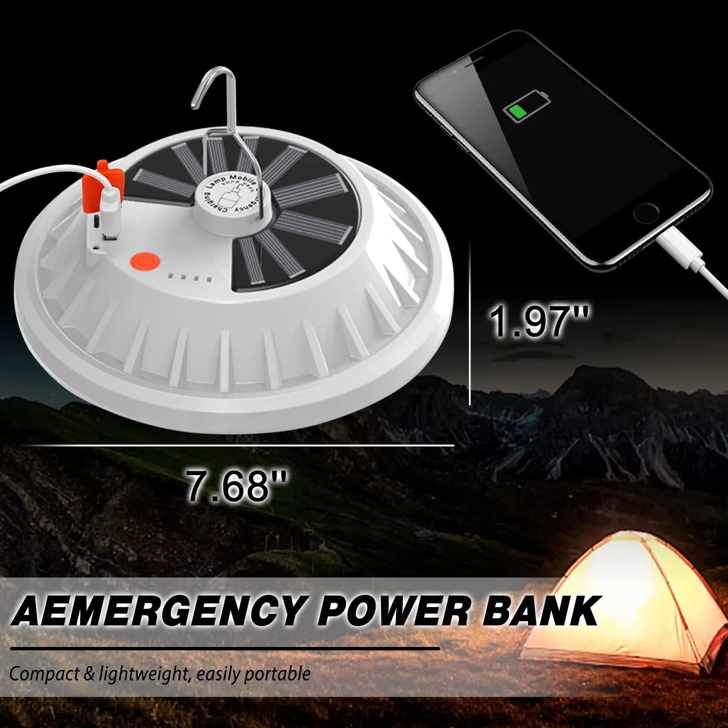 Solar Camping Light,Portable Tent Light,USB-Charged Bulb,Patio Light w/Remote Control,Power Bank,Camping,Blackouts,BBQ,Fishing
