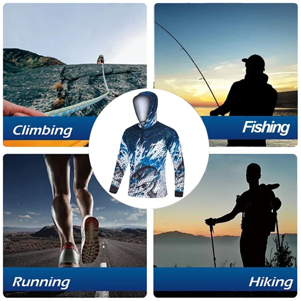 Fishing Shirt Summer Sun Protection Long Sleeve Fishing Jerseys Breathable Professional Men Fishing Clothing Hooded