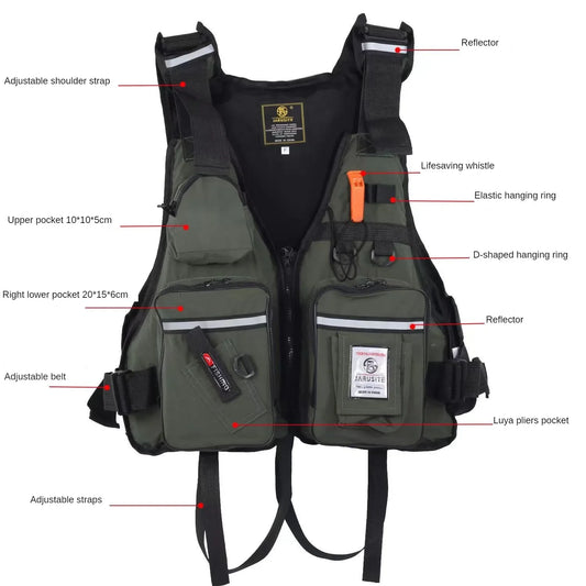 Fishing Life Jacket Buoyancy Vest Multi-pocket Lightweight Fly Fishing Vest for Men Adjustable Vests Detachable Cushion
