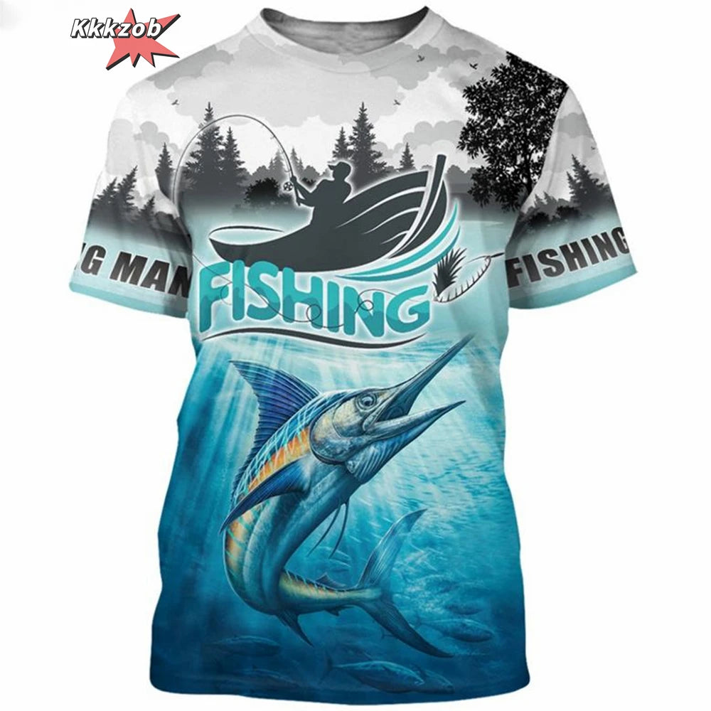 Men's Clothing 3D Fishing Pattern Printed Short Sleeve Oversized T-Shirt Fishing Fishing Outdoor Clothing Short Sleeve Top
