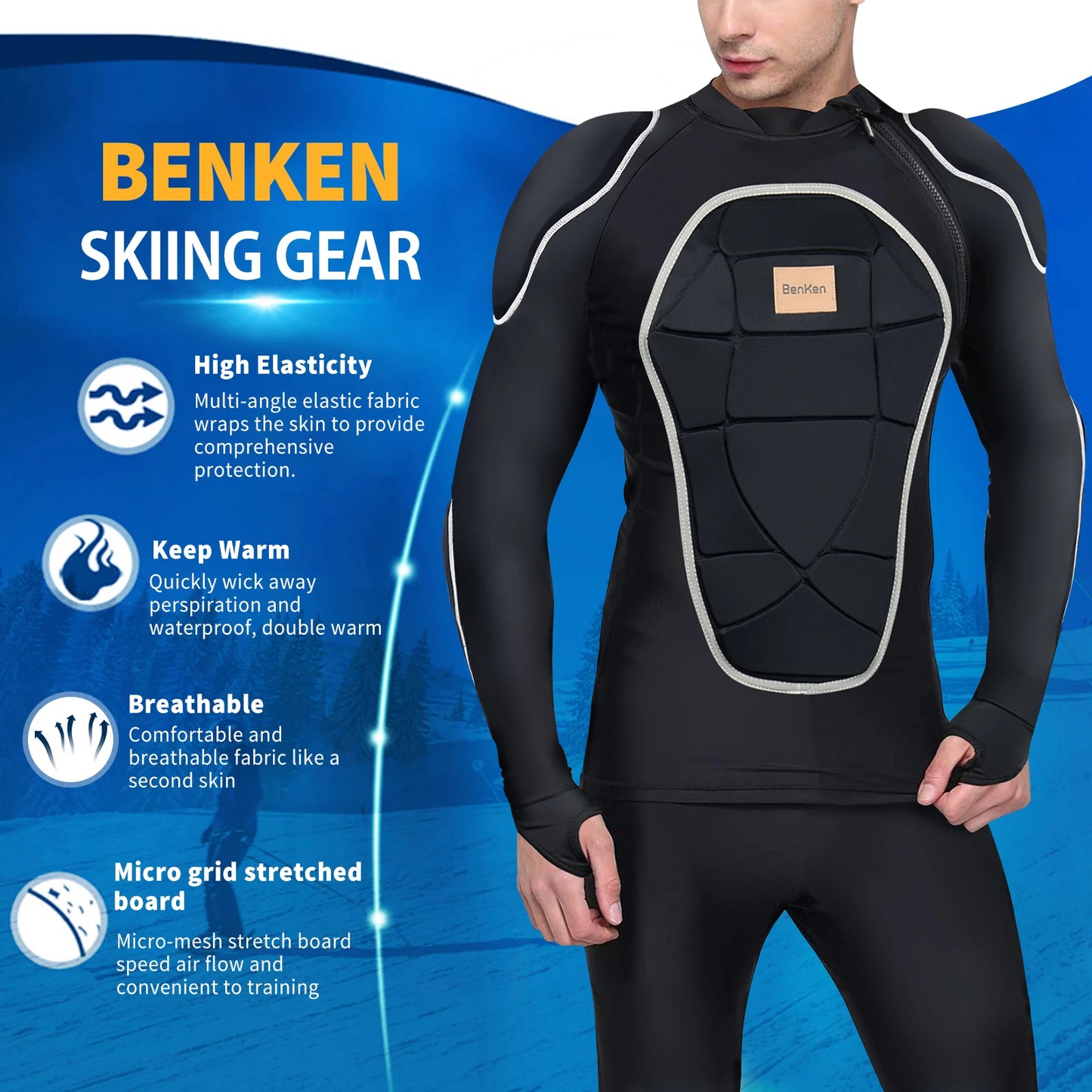 Winter Skiing Jacket Snowboard Wear Body Back Chest Armor Women Warm Underwear for Man Motorcycle Snowboarding Protective Suit