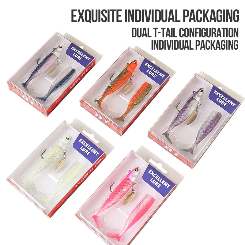 TAIYU Hot Sale Fishing Lures 20g Jig Head T-tail Silicone Soft Lure Wobbler Metal Spinner Spoon Bait For Pike Trout Bass Fishing