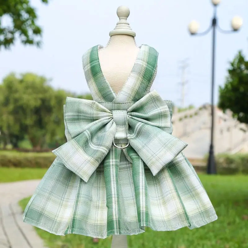 Pet dog  cat jk plaid skirt vest leash teddy than bear out clothes chest strap walking supplies