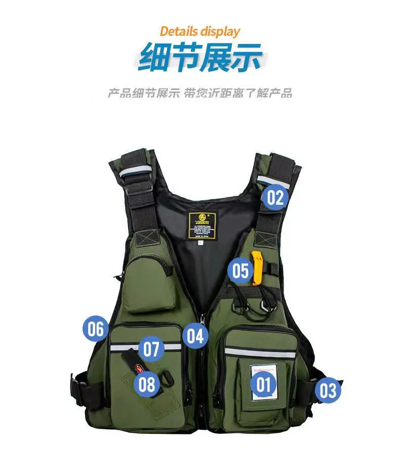 Fishing Life Jacket Buoyancy Vest Multi-pocket Lightweight Fly Fishing Vest for Men Adjustable Vests Detachable Cushion