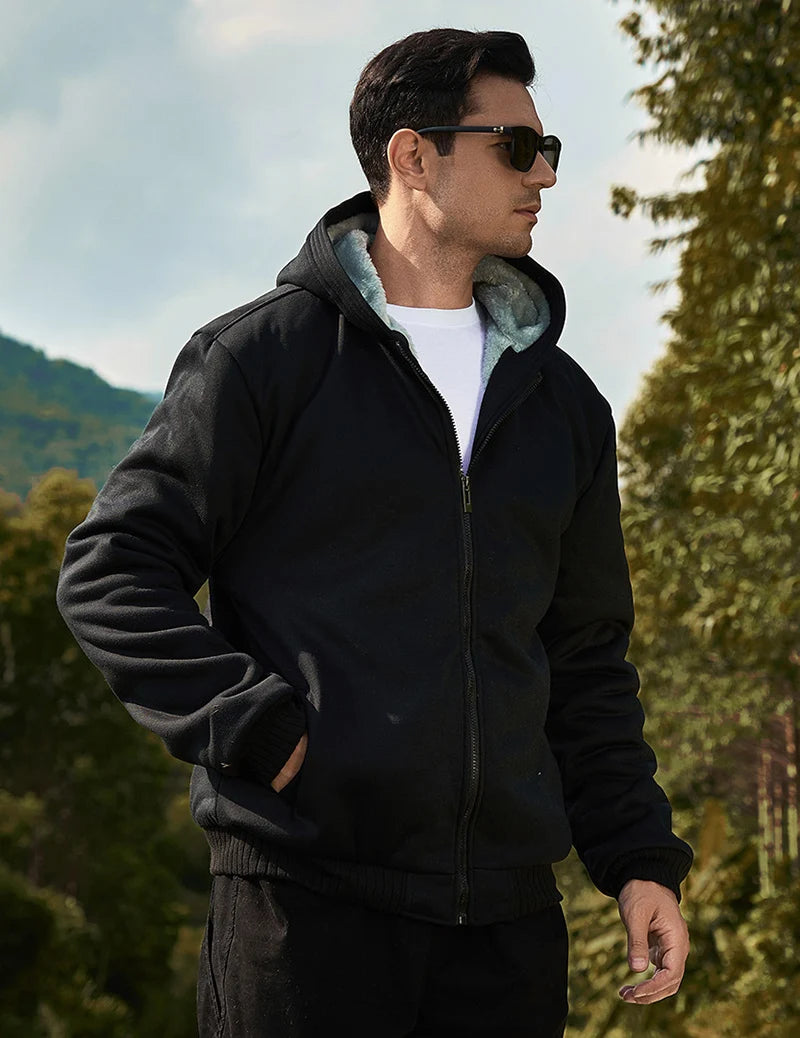 Winter Warm Sherpa Lined Coat for Men Heavyweight Plush Fleece Jackets Outwear Long Sleeve Zip Up Hoodie Sweatshirt Tops Outfits