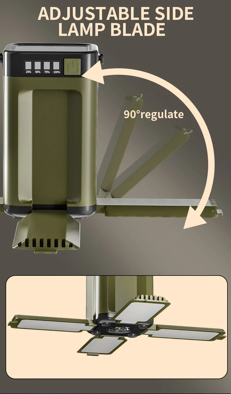 Solar Camping Light，USB/Solar Recharge Portable Lamp with 2000mAh Battery 6 Lighting Modes Outdoor Portable Hanging Tent Light