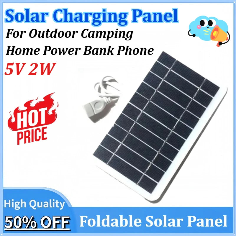 Portable Solar Panel 5V 2W Solar Plate With USB Safe Charge Stabilize Battery Charger for Outdoor Camping Home Power Bank Phone