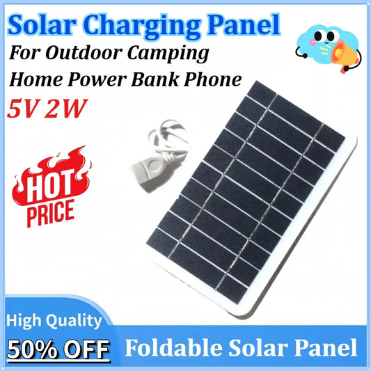Portable Solar Panel 5V 2W Solar Plate With USB Safe Charge Stabilize Battery Charger for Outdoor Camping Home Power Bank Phone