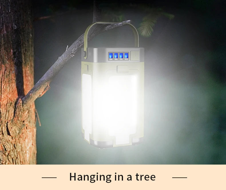 Solar Camping Light，USB/Solar Recharge Portable Lamp with 2000mAh Battery 6 Lighting Modes Outdoor Portable Hanging Tent Light