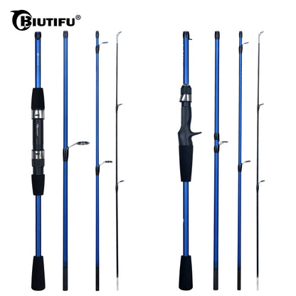 BIUTIFU Baitcasting Spinning Travel Carbon 4/5 Section Fishing Rods Casting Weight 5-20g Power Ultralight Lure Trout Mini Pole