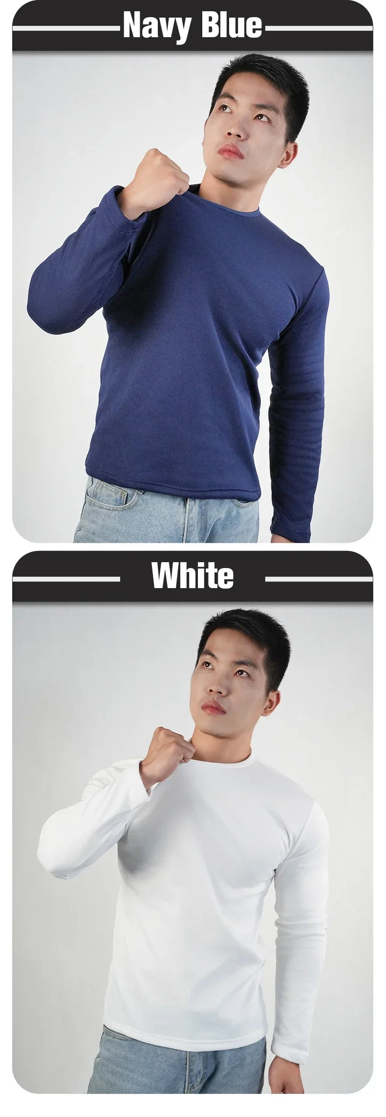 Men's Winter Thermal Long-sleeved T-shirt Wear Extreme Cold Weather Base Layer Top Fleece Lined Winter O-Neck Bottoming Shirts