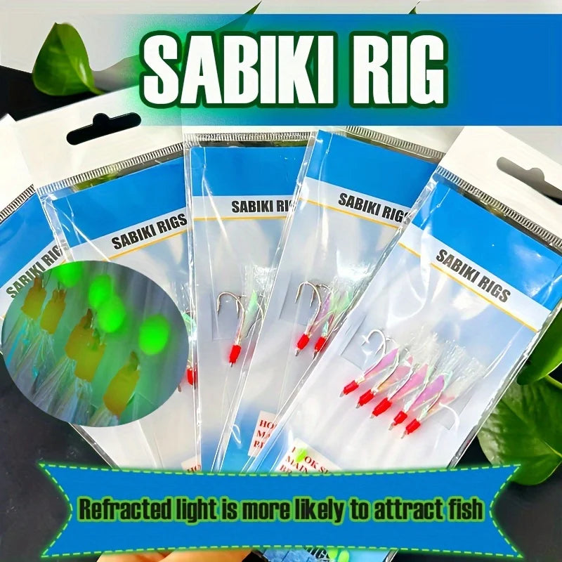 TAKBAS 1/3/5Packs Sabiki Rigs Saltwater, Fish Skin Mackerel Feathers Rigs, Sea Fishing Rigs with Luminous Beads Flasher Rig