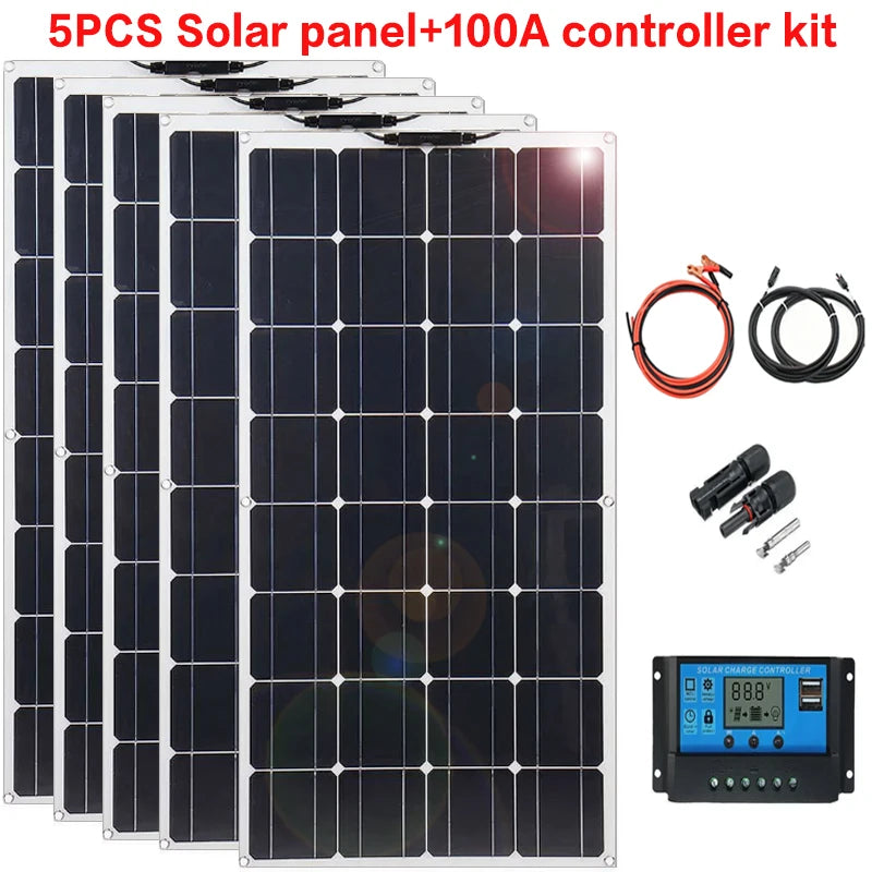 2000W solar panel, 18V flexible solar panel, efficient portable power supply, emergency charging, boat energy vehicle, household