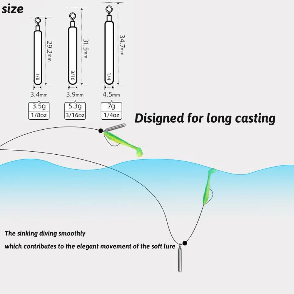 GOBAIT Tungsten Steel Fishing Weight 5PCS/Lot Sinker Mold 3.5g 5.3g 7g Tube Bullet Plumb PendantKit Pesca Metal Jig Cast Tackle