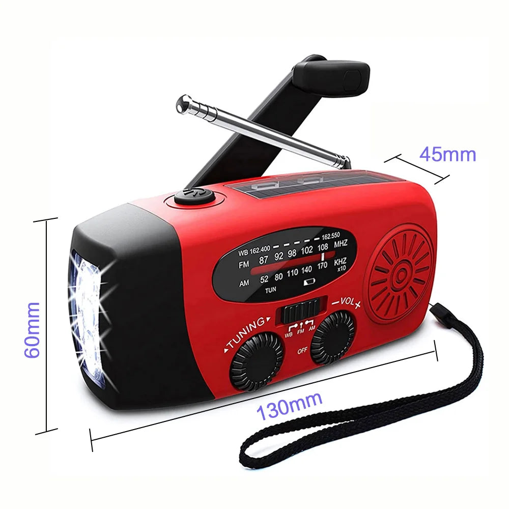 Solar Hand Crank Powered Camping Light with AM/FM Radio Outdoor 2000mAh USB Charging Multifunctional Hand Dynamo LED Flashlight