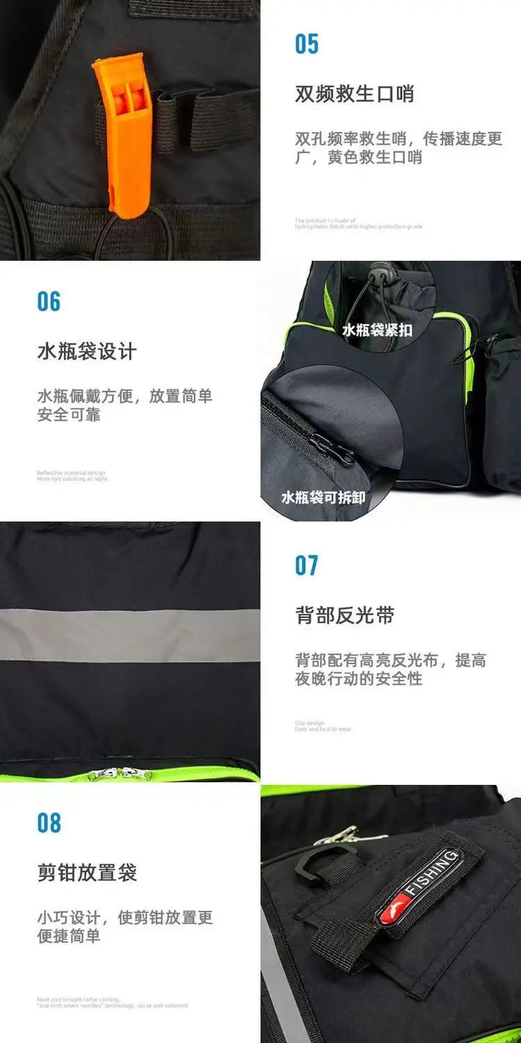 Fishing Life Jacket Buoyancy Vest Multi-pocket Lightweight Fly Fishing Vest for Men Adjustable Vests Detachable Cushion